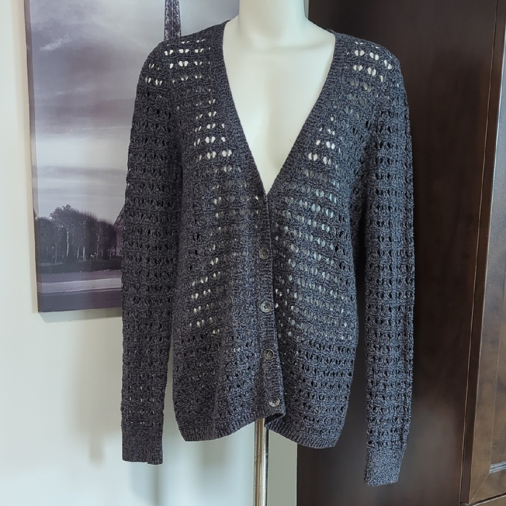DKNY Charcoal Open-Knit Cardigan